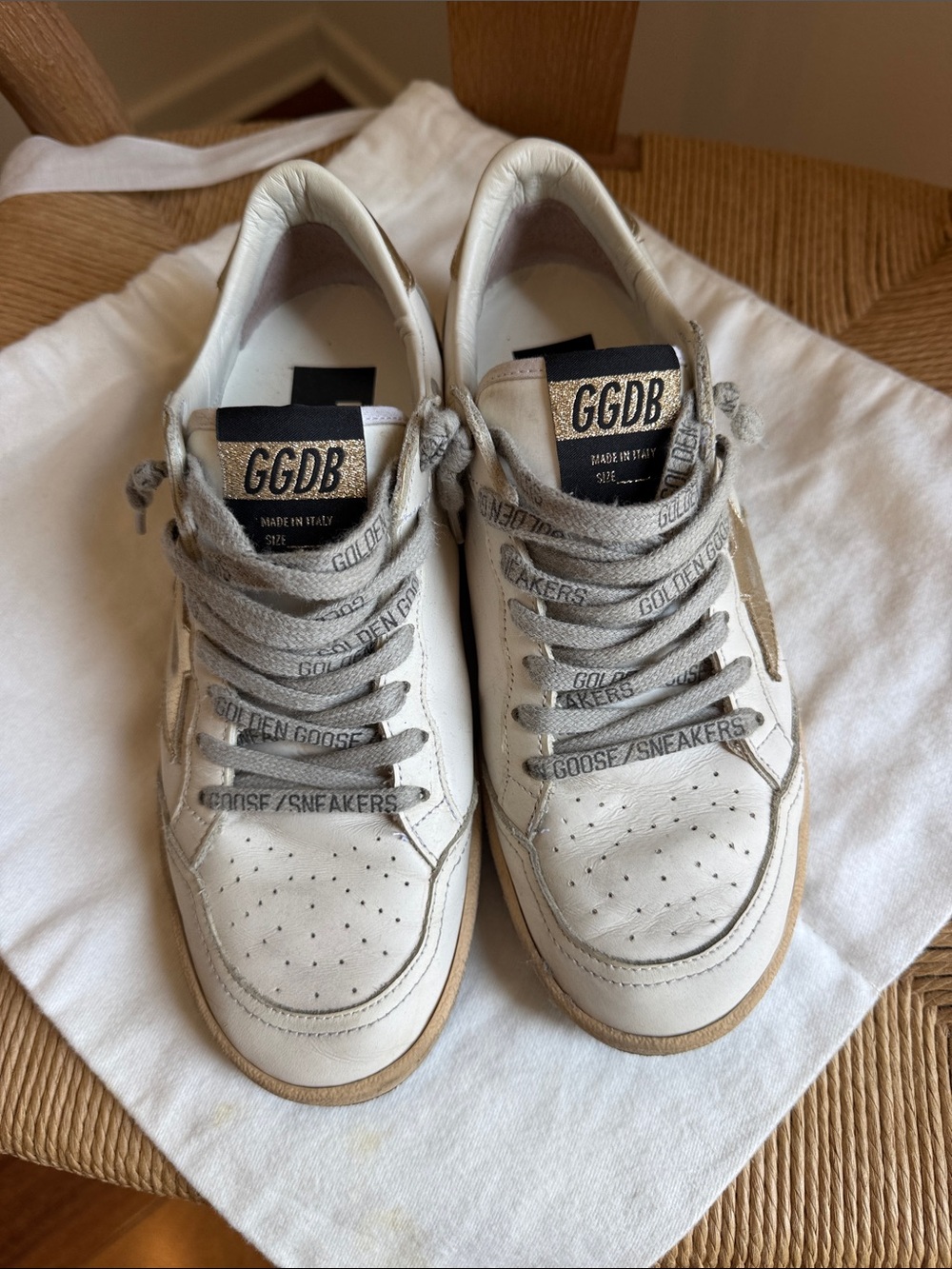 Golden Goose Ball Star 36 White Leather Sneakers with Gold Star - Picture 2 of 6